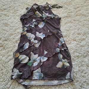 SHEIN Floral Ruffle Mini Dress - Brown‎ and Cream Size L